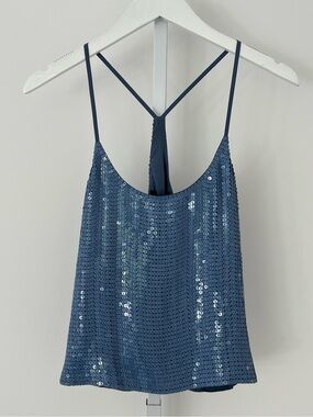 TIBI BLUE WHITE SEQUIN STRIPE TOP SIZE US US 6 NWTS!